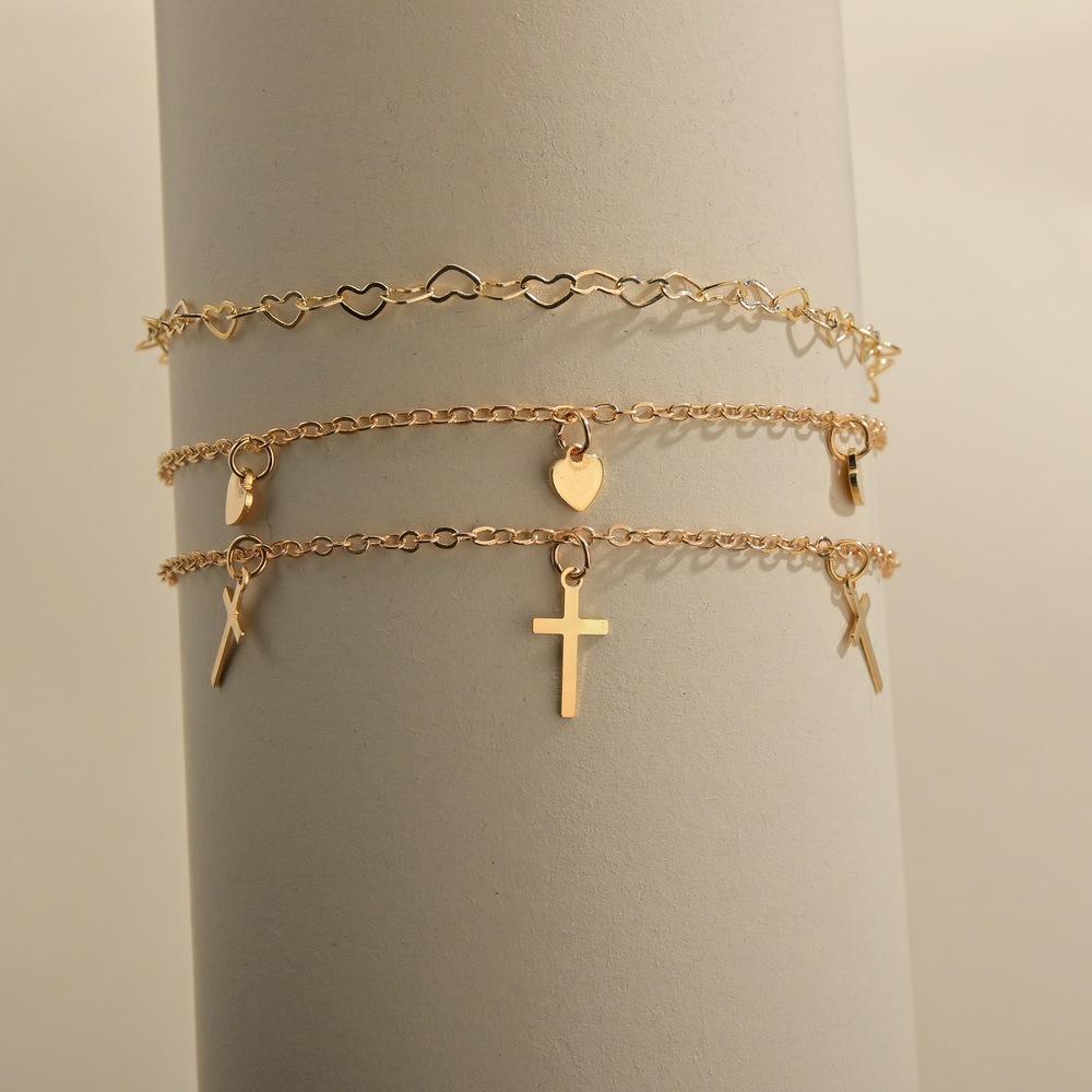 Foot decoration summer personality multi-layer anklet popular cross peach heart anklet for women