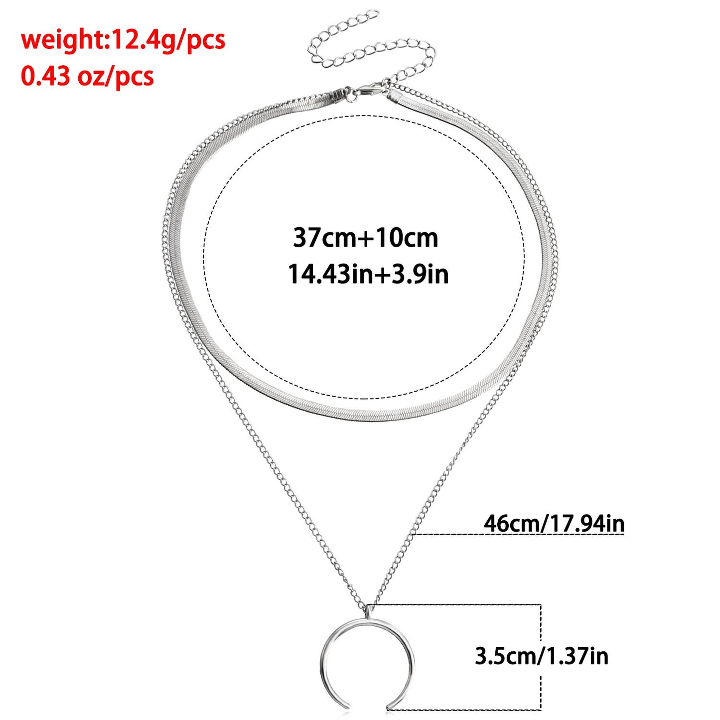 Jewelry trendy double-layer flat snake chain crescent pendant necklace female cold metal texture necklace