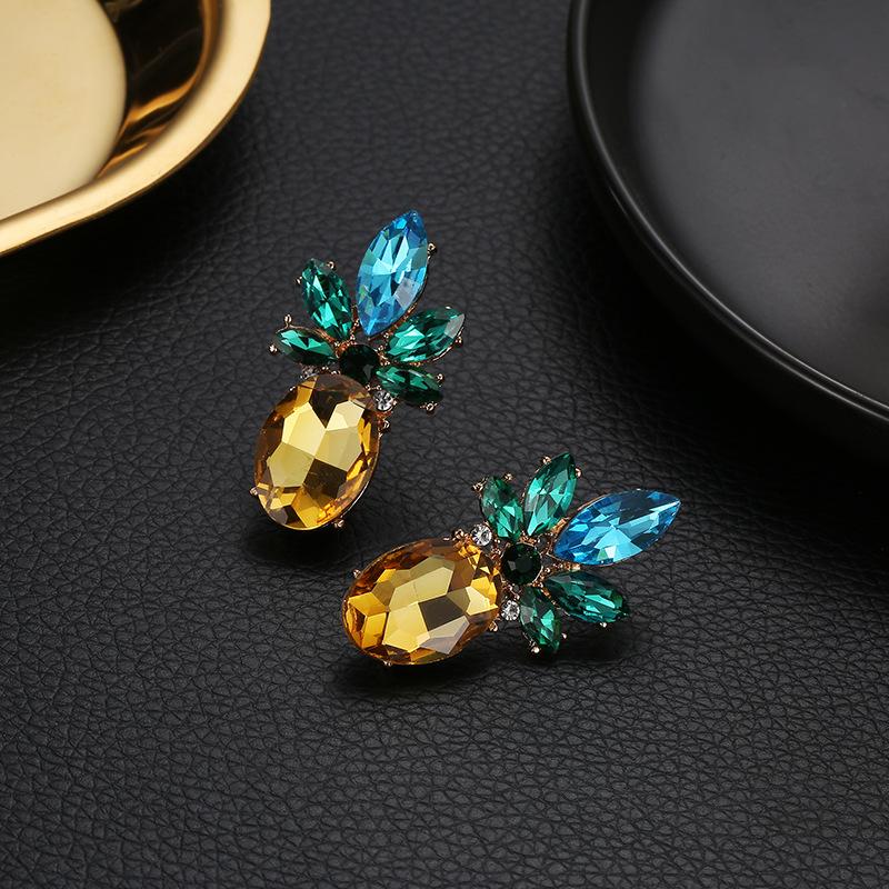 Creative Trend Jewelry Rhinestone Crystal Pineapple Stud Earrings Personalized Fruit Earrings