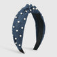 F479 Simple solid color knotted headband imitation pearl denim daily going out washing face ladies headband