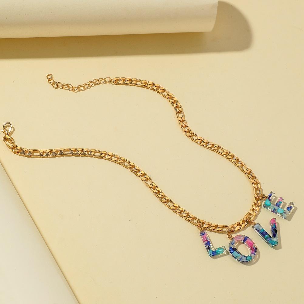 Jewelry fashion colorful letter collarbone necklace ins simple trend color word resin necklace