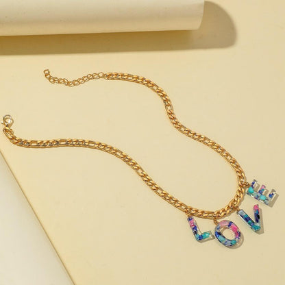 Jewelry fashion colorful letter collarbone necklace ins simple trend color word resin necklace