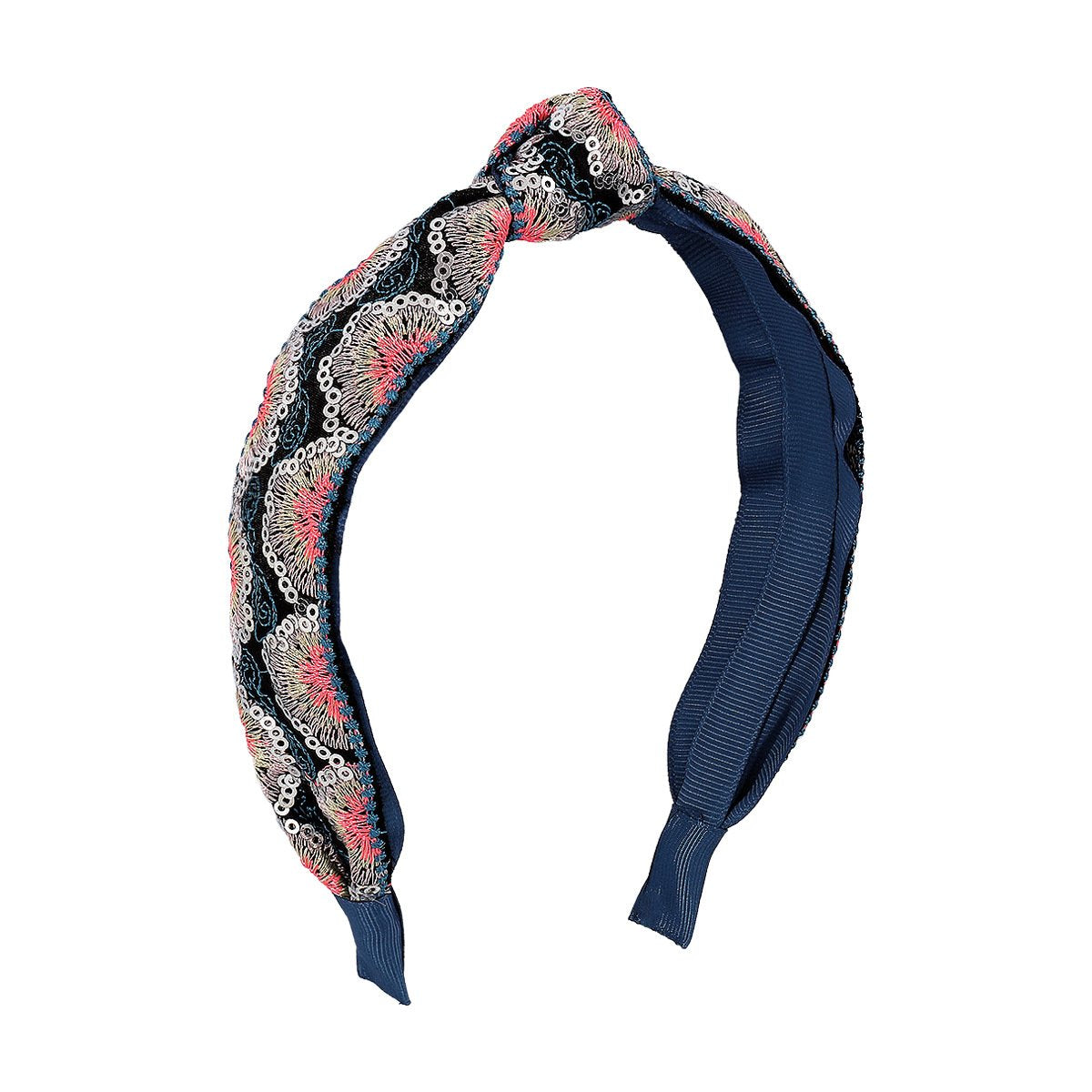 F4453 Bohemian Ethnic Exaggerated Colorful Headband Sequins Embroidered Fabric Knotted Headband Headdress