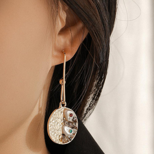 Creative Retro Baroque Gravel Pearl Round Earrings Temperament Long Paper Clip Diamond Earrings