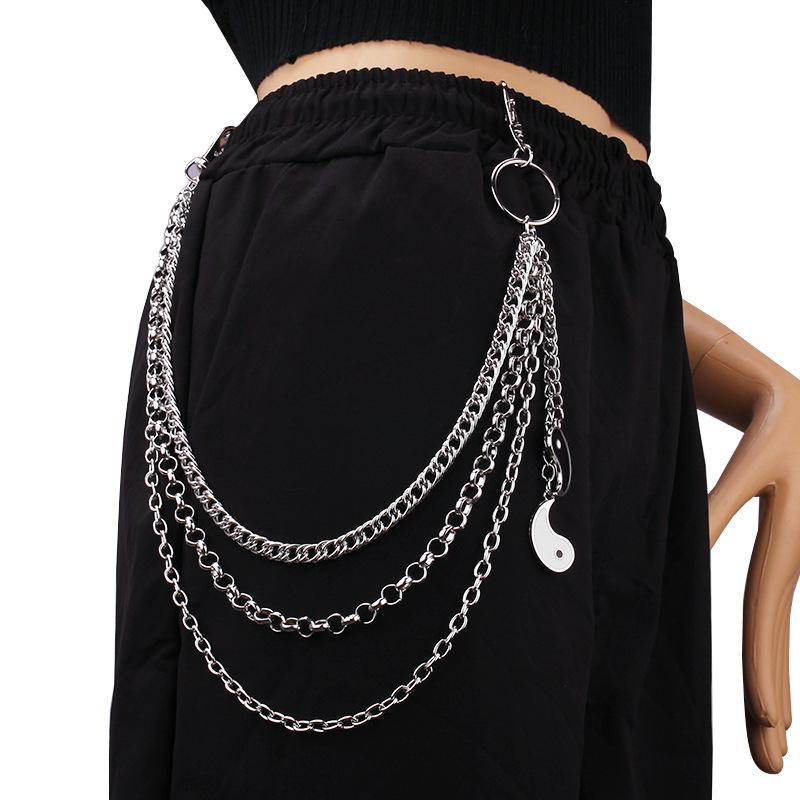 Jewelry trendy cool drop oil black and white Tai Chi pendant waist chain female metal ring chain pants chain waist decoration