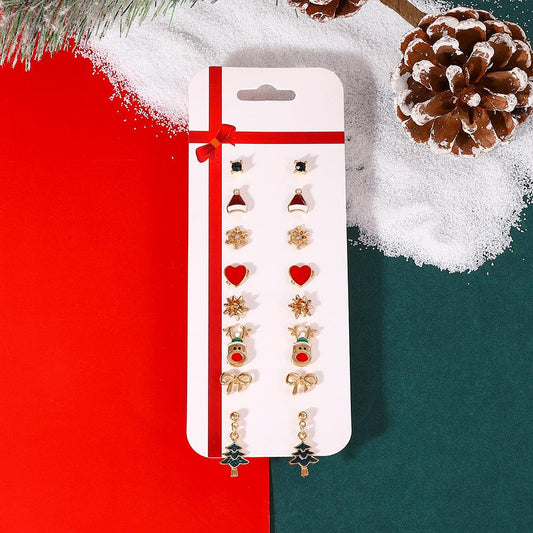 Christmas earring combination set fashion cartoon elk cane Christmas tree earrings card earrings