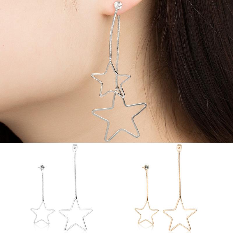 Ins hollow out five-pointed star earrings fashion temperament personality design asymmetrical earrings earrings net red earrings