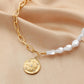 Simple stainless steel gold short round sun coin pendant ins titanium steel pearl necklace female