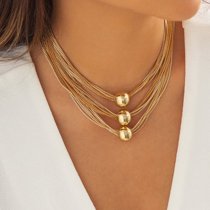 Jewelry exaggerated metal ball pendant necklace personality multi-layer box chain retro necklace female