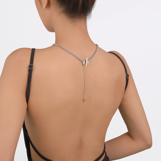 N937 fashion temperament round plate necklace micro-inlaid geometric OT buckle back chain simple niche creative necklace female