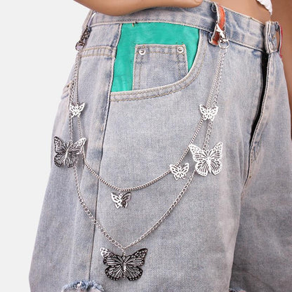 Waist chain female ins net red all-match double-layer retro butterfly pants chain super hot hip-hop multi-layer butterfly necklace accessories trendy