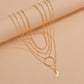 Fashion Circle Moon Pendant Necklace Retro Fashion Multilayer Thin Chain Necklace Accessories