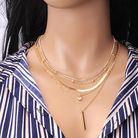 Internet celebrity multi-layer diamond necklace female ins niche design sense temperament snake bone chain trend jewelry