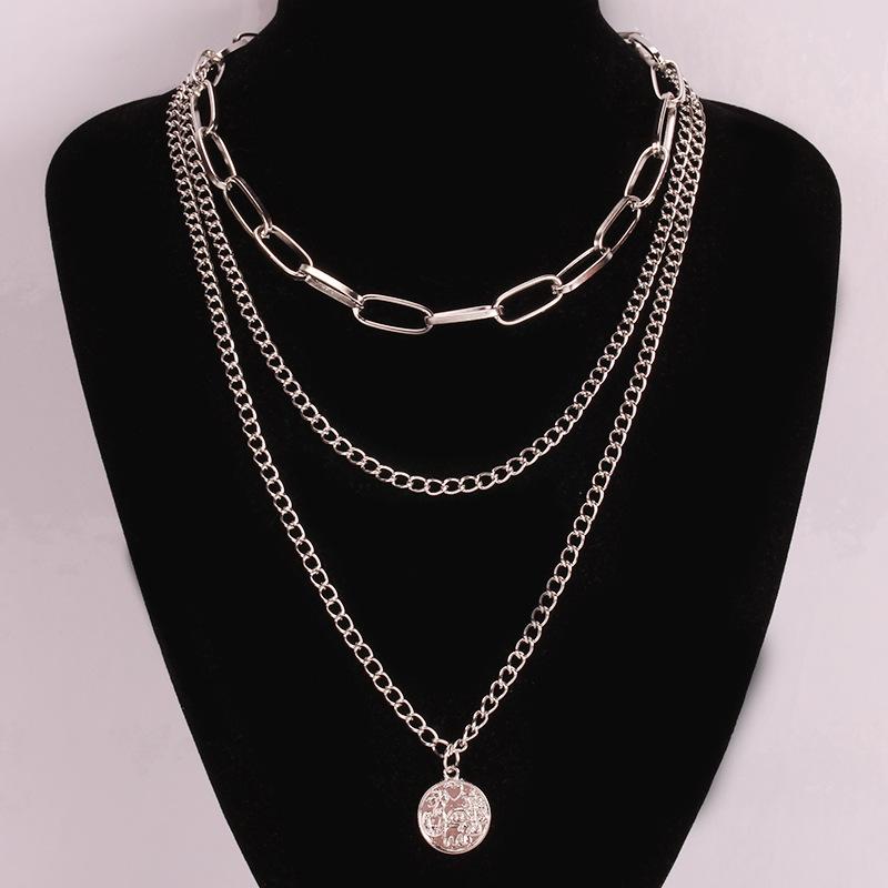 Fashion autumn and winter sweater sweater chain hip-hop ins copper coin decoration multi-layer necklace for men and women