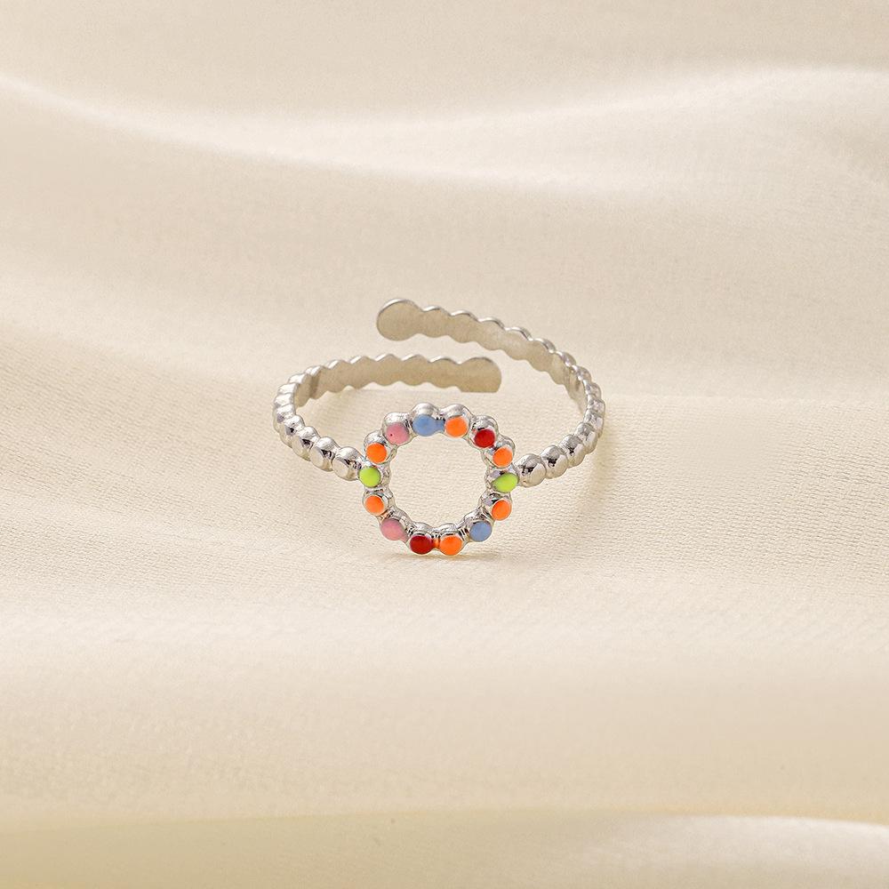 Jewelry ins color painting oil titanium steel circle dot open ring