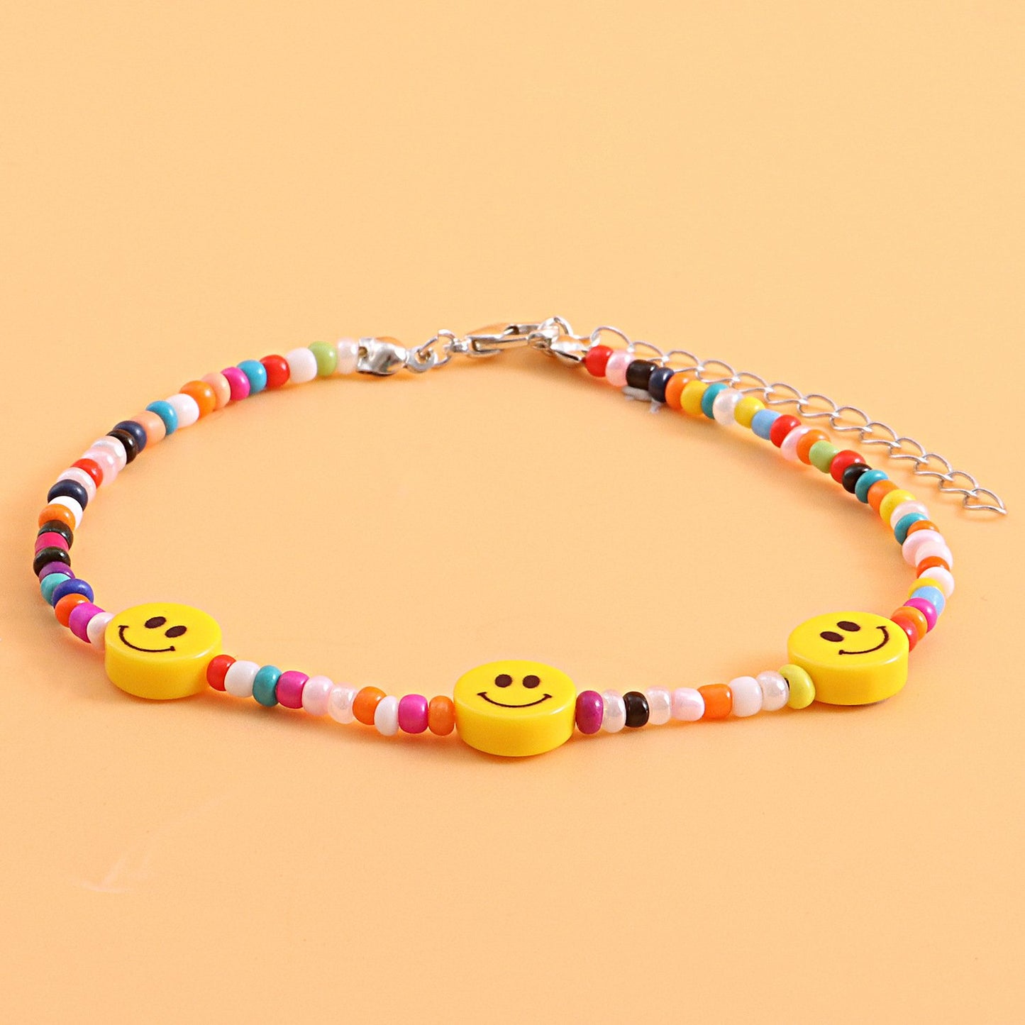 Jewelry Fashion Colorful Rice Beads Yellow Smiley Face Anklet Female Personality Popular Geometric Simple Foot Decoration