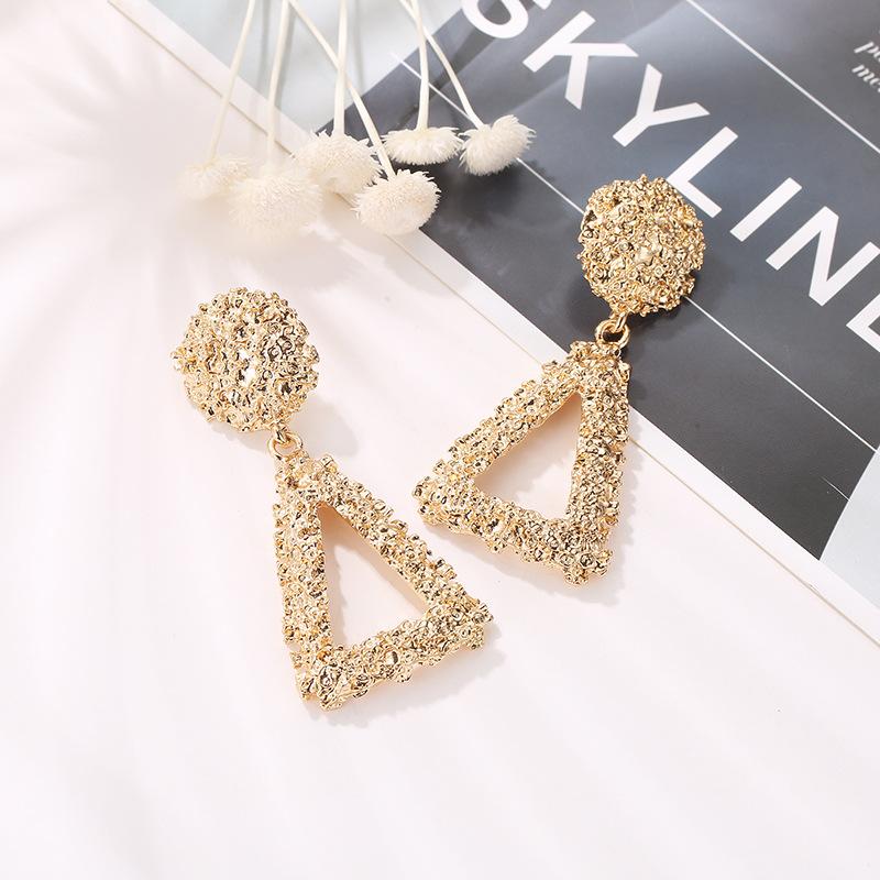 Creative Jewelry Fashion Trend Personality Metal Stud Earrings Gold Frosted Hollow Triangular Earrings Female