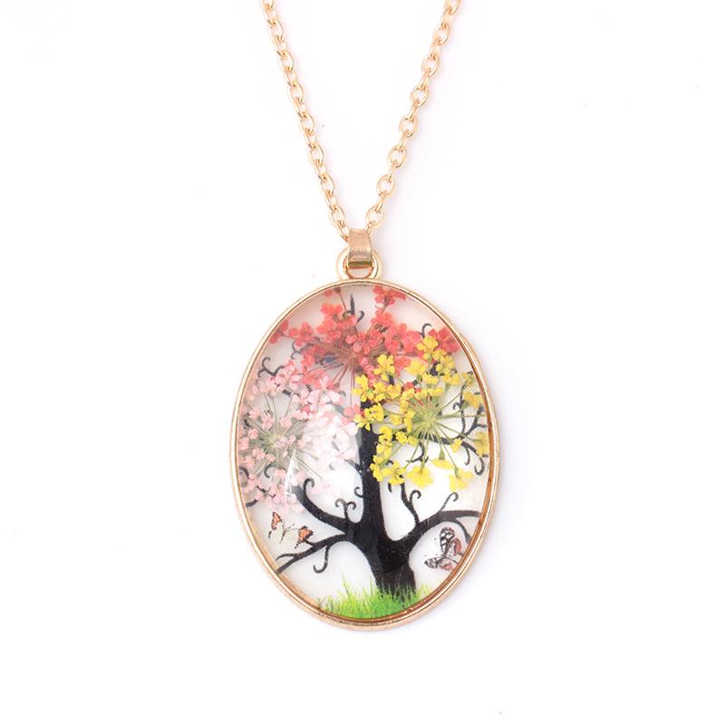 Fashion creative dried flower tree of life necklace simple and sweet clavicle chain jewelry