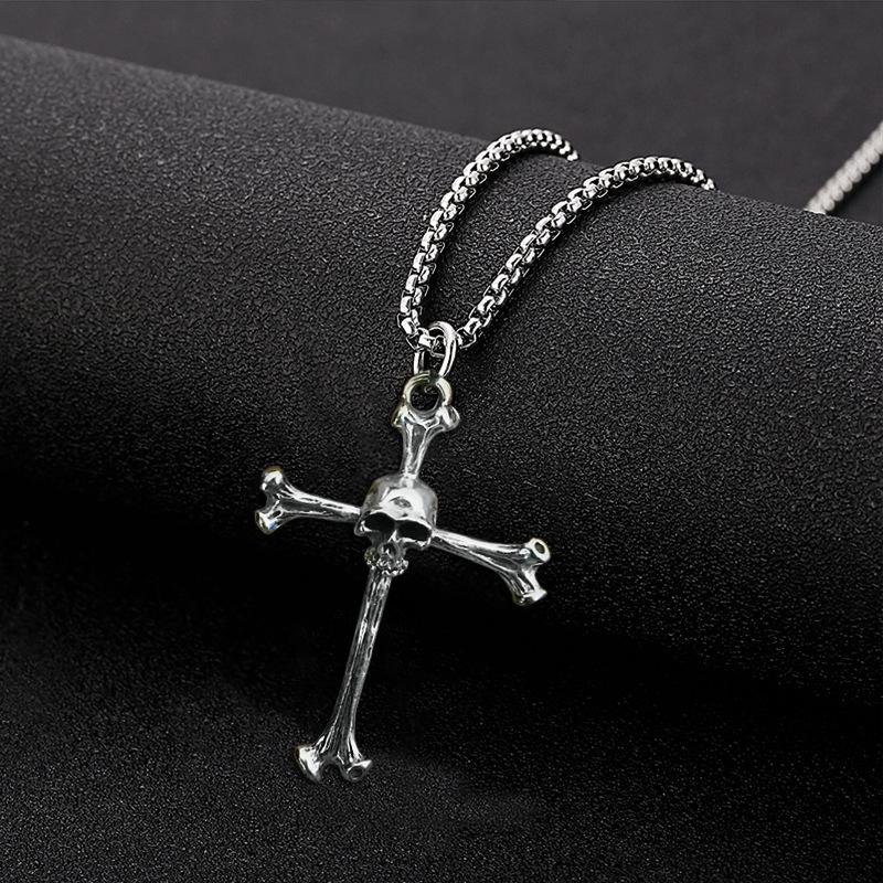 Men's Skull Personality Pendant Necklace Cross Religion Punk Hip Hop Ghost Skull Jewelry