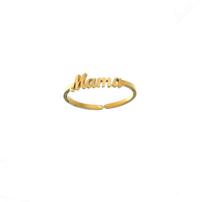 Mama Ring Furnace Vacuum Plating English Alphabet Titanium Steel Knuckle Women's Ring Fashion Accessories