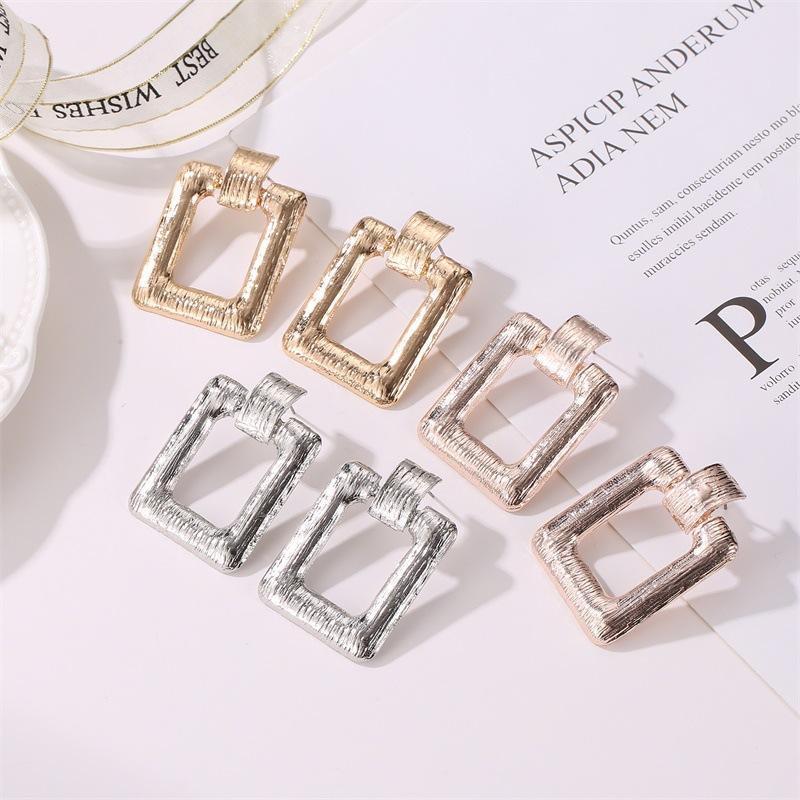 Earrings Simple Metal Brushed Earrings Stud Earrings Fashion Square Retro Earrings