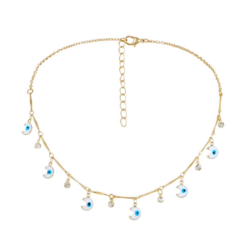 Simple personality fashion moon dripping oil eyes short collarbone chain necklace versatile temperament female jewelry