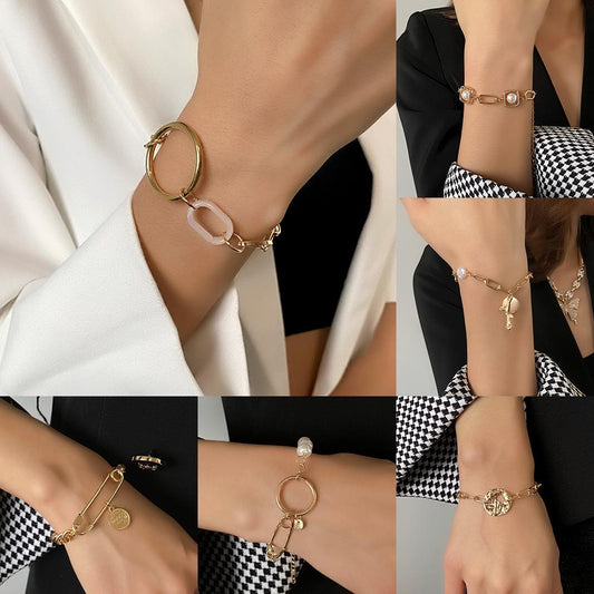 Simple geometric bracelet indifferent personality pin pearl thick chain bracelet ins jewelry