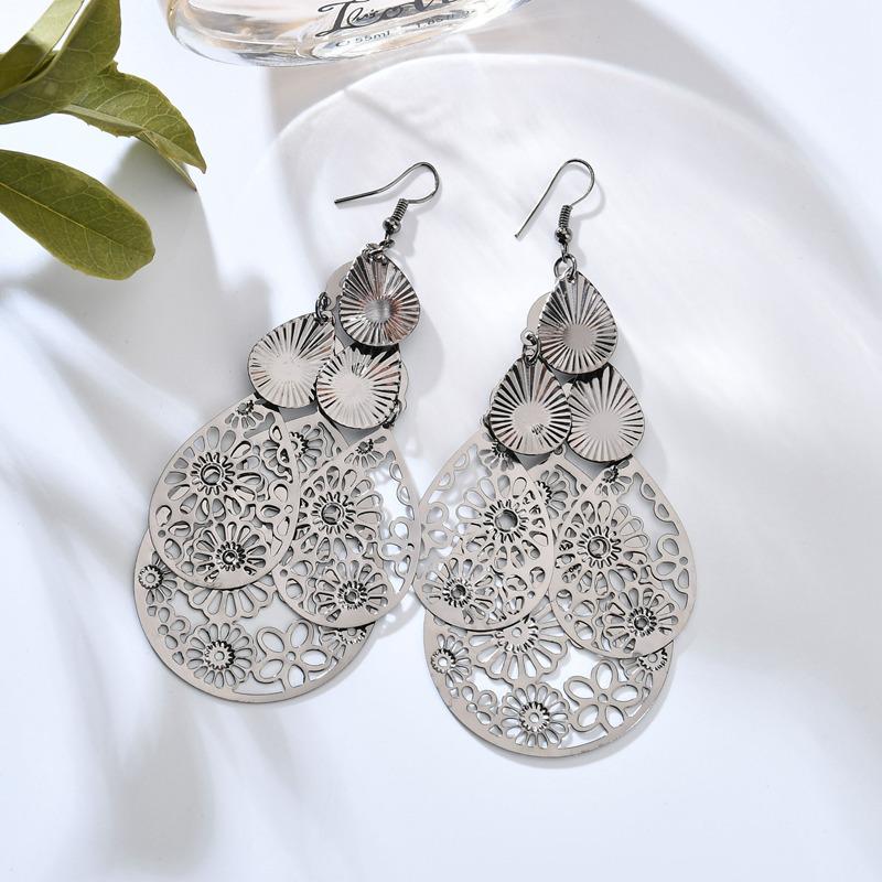 Palace hollow multi-layered flower retro earrings Indian personality retro ladies earrings