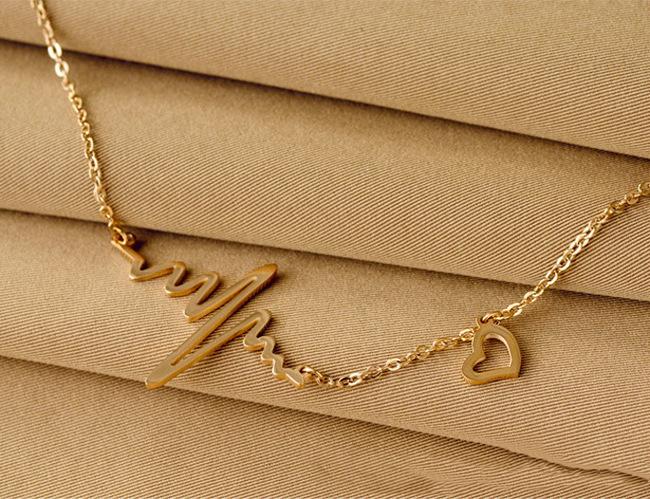 ECG Necklace Love Shape Pendant Fashion Clavicle Chain Color Gold Jewelry