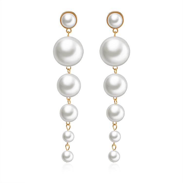 National temperament ladies elegant large string of long string pearl earrings Baroque exaggerated long earrings