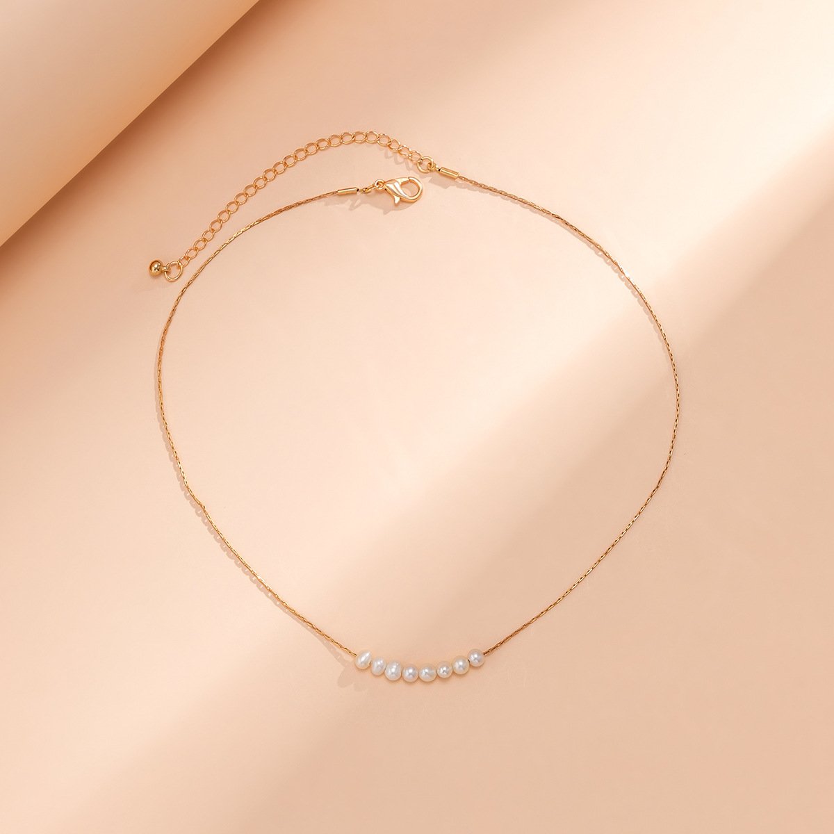 Jewelry French Vintage Metal Thin Chain Necklace Frosty Simple Imitation Pearl Beaded Collar