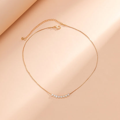 Jewelry French Vintage Metal Thin Chain Necklace Frosty Simple Imitation Pearl Beaded Collar