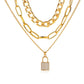 Thick chain lock necklace punk temperament micro-inlaid 3-layer lock pendant multi-layer necklace