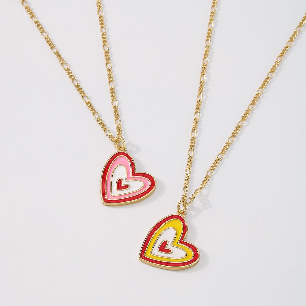 ZN97 Color Drop Oil Necklace Female Punk Hip-Hop Colorful Heart Necklace Retro Simple Necklace