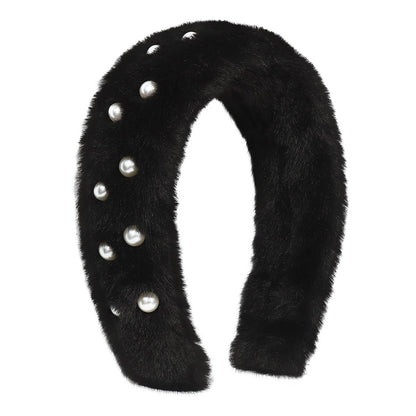 F4998 exaggerated autumn and winter plush headband women's light luxury retro cute pearl elegant geometric sweet headband