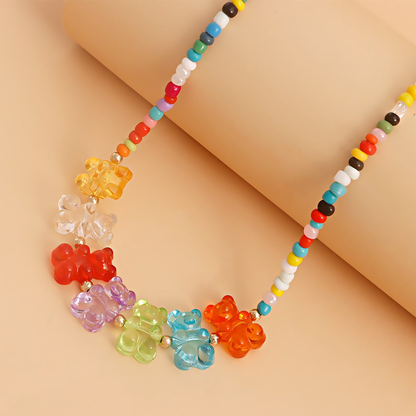 Jewelry Bohemian Bead Bear Necklace Female Retro Color Bear Necklace Bracelet Set