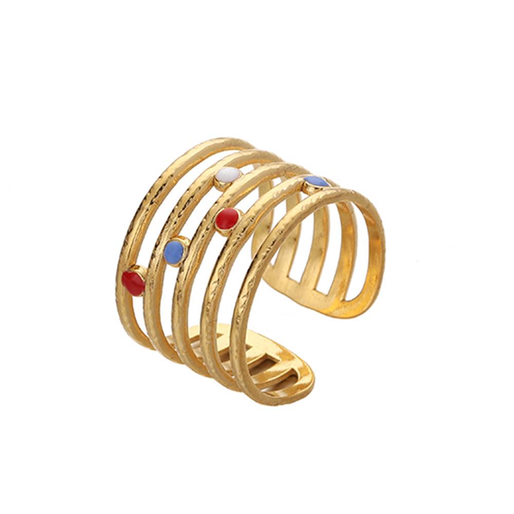 Bohemian Ladies Stainless Steel Creative Design Open Adjustable Colorful Star Stripe Ring