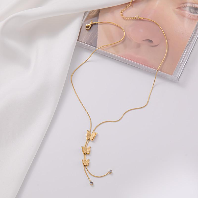 Necklace net red explosion style does not fade titanium steel necklace three-dimensional butterfly tassel pendant clavicle chain