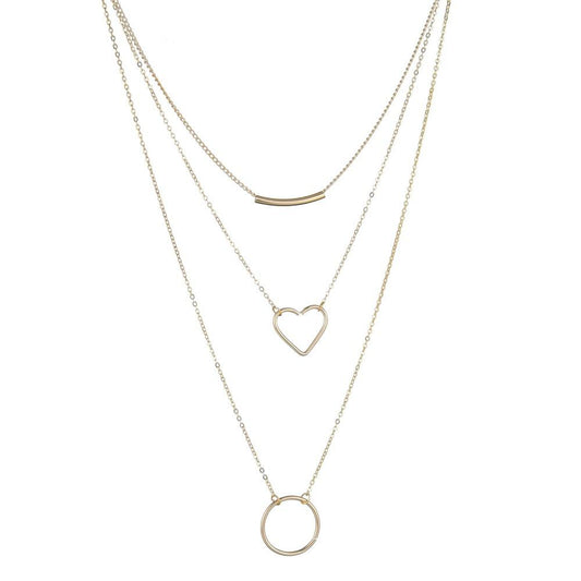 Fashion Iron Circle Peach Heart Pendant Necklace Simple Multilayer Necklace Ladies Accessories