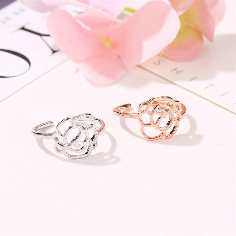 Fashion Jewelry Temperament Rose Gold Rose Ladies Ring Hollow Opening Single Ring