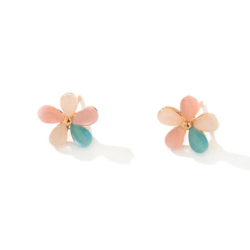 Cute Opal Flower Earrings Female Five Petal Flower Small Fresh Earrings Amoy Mixed Batch