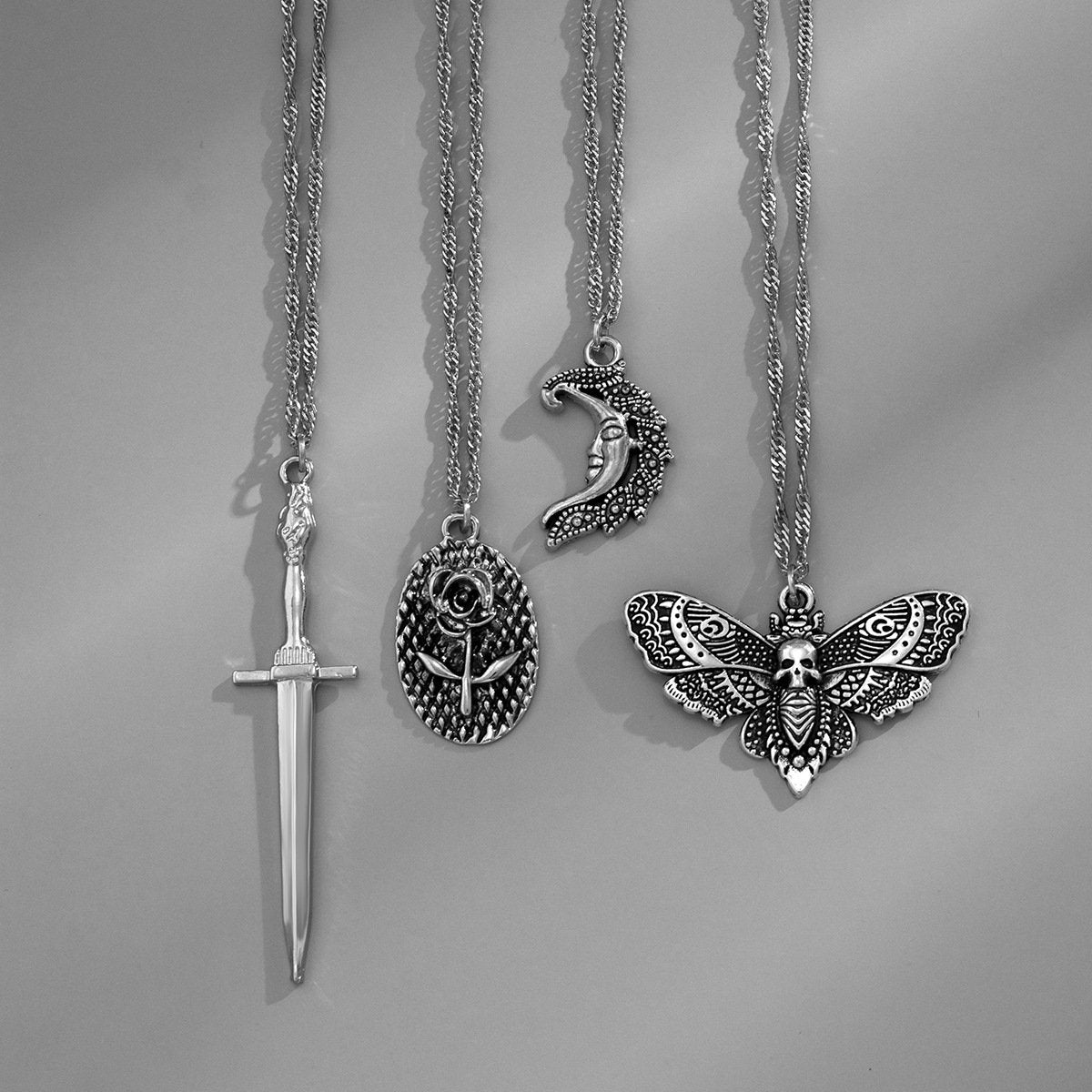 Jewelry Retro Sword Shaped Rose Tag Chain Necklace Dark Halloween Butterfly Necklace
