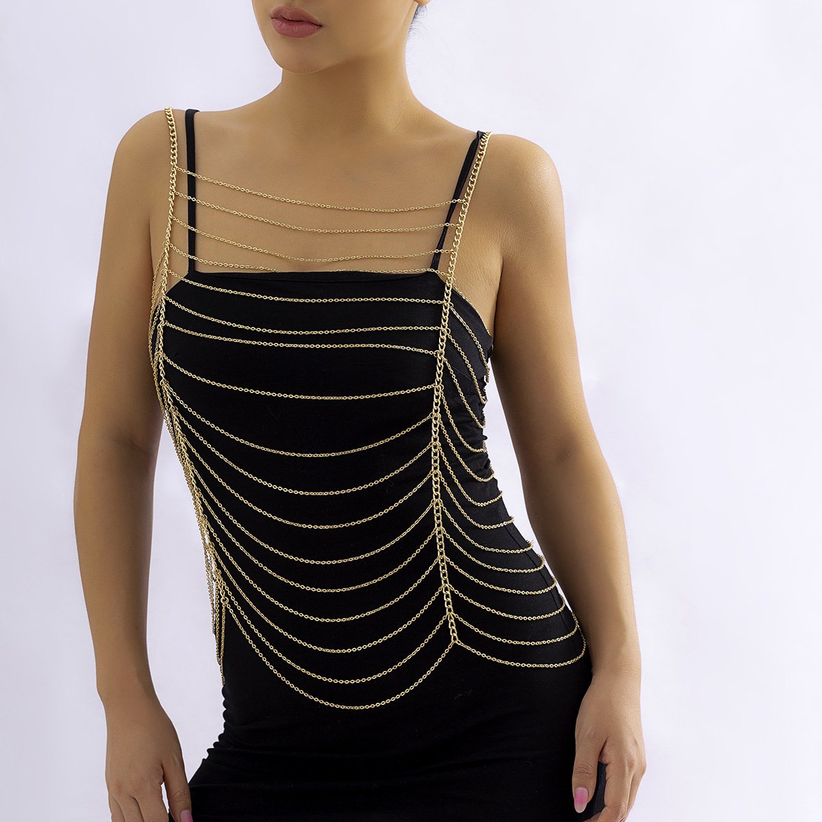 Jewelry personalized fashion hollow geometric body chain sexy multi-layer chain tassel clothing for women