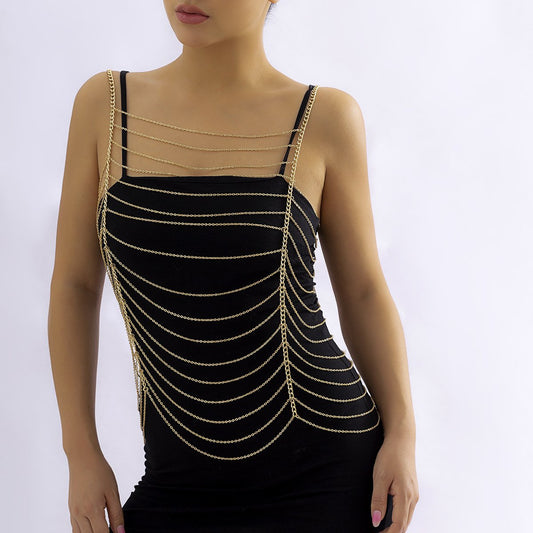 Jewelry personalized fashion hollow geometric body chain sexy multi-layer chain tassel clothing for women