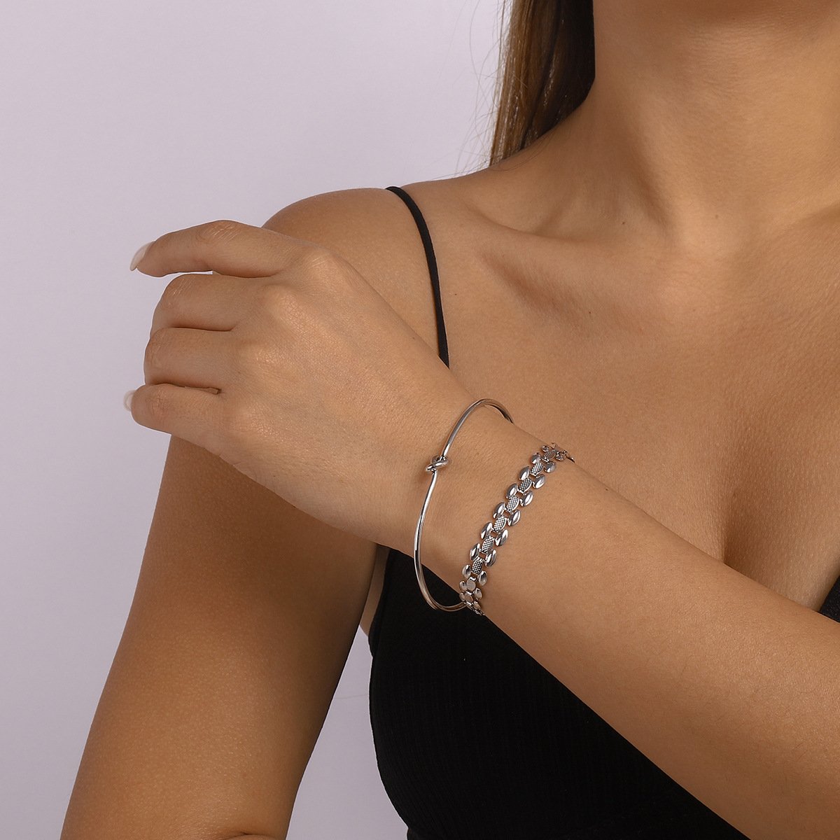 B1769 Jewelry Simple Metal Bracelet Set Personality Geometric Knotted Fashion Creative Bracelet