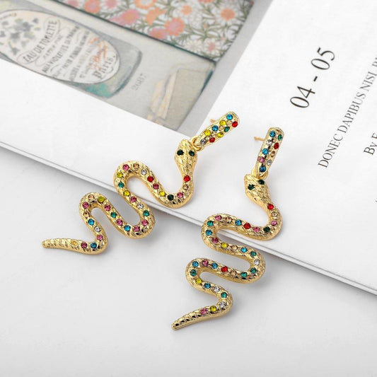Fashion Personality Creative Ear Jewelry Curve Diamond Color Snake Earrings Earrings