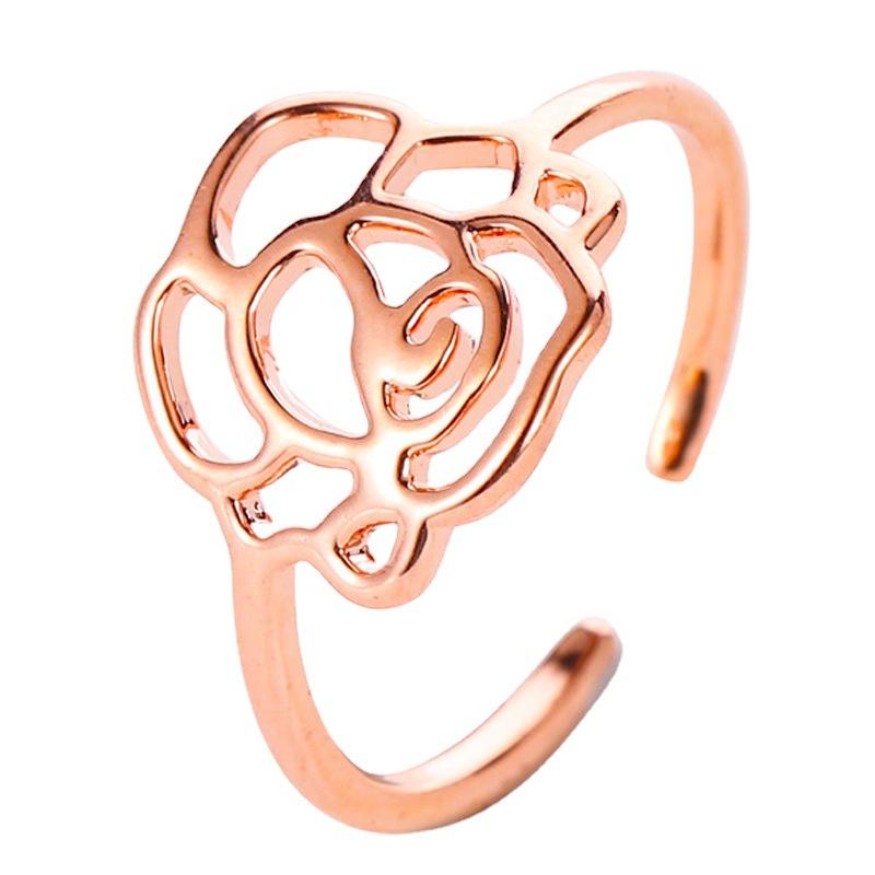 Fashion Jewelry Temperament Rose Gold Rose Ladies Ring Hollow Opening Single Ring