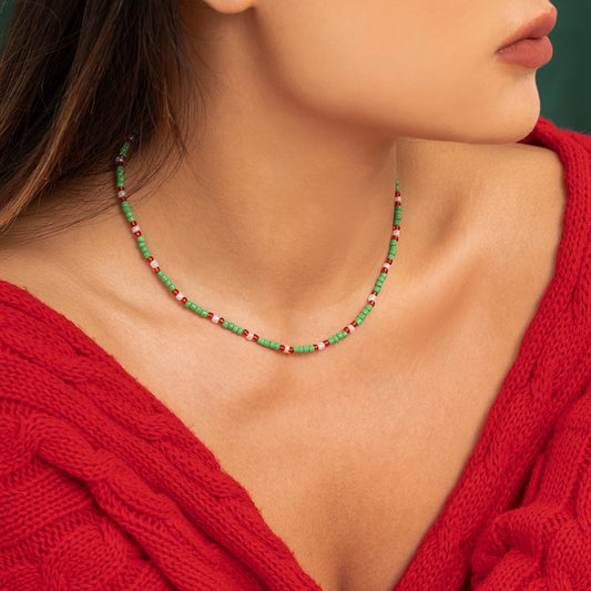 Ornament simple contrast color rice bead beaded necklace female fashion creative Christmas necklace choker