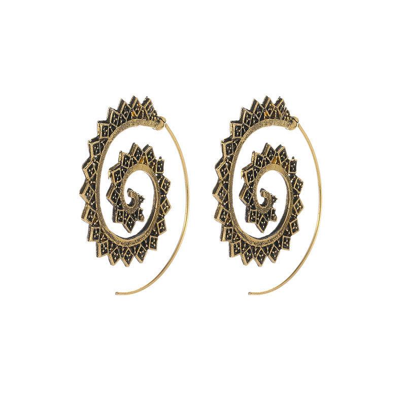 Vintage Spiral Earrings Fashion Ethnic Exaggerated Swirl Gear Earrings Metal Distressed Earrings