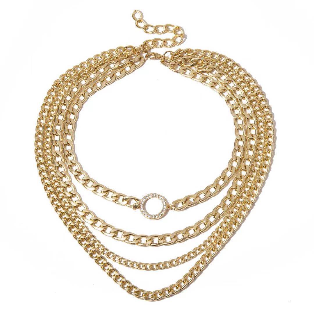 Jewelry Exaggerated Punk Trend Multilayer Necklace Fashion Diamond Circle Thick Aluminum Chain Necklace Female